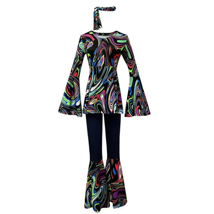 Costume Halloween Hippie Rétro Pantalon Évasé Femme Ensemble
