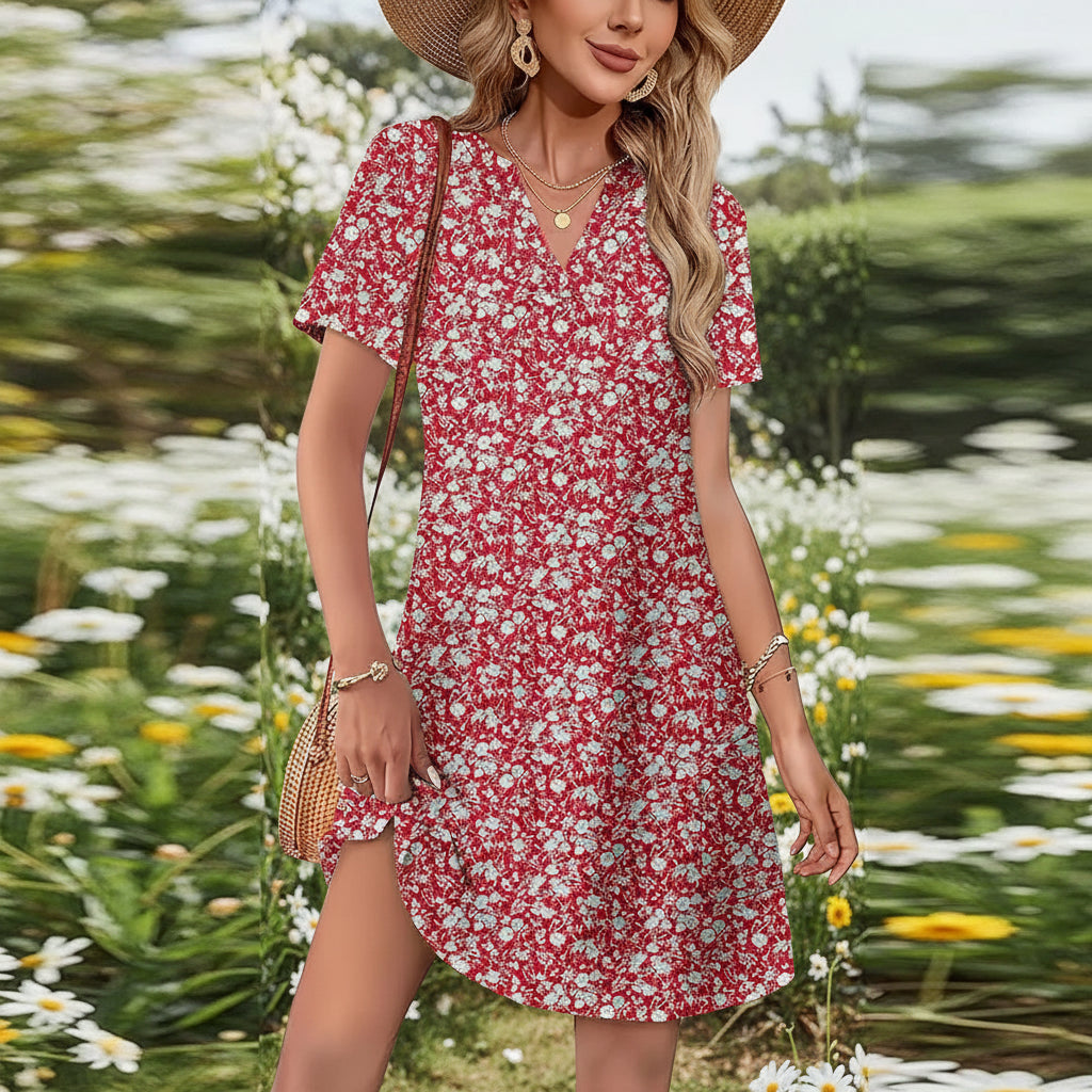 Abito estivo da donna, collo a V, da spiaggia, casual