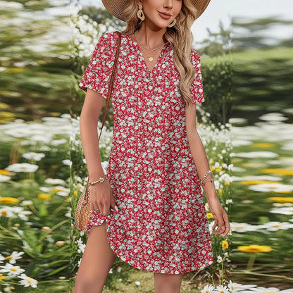 Abito estivo da donna, collo a V, da spiaggia, casual