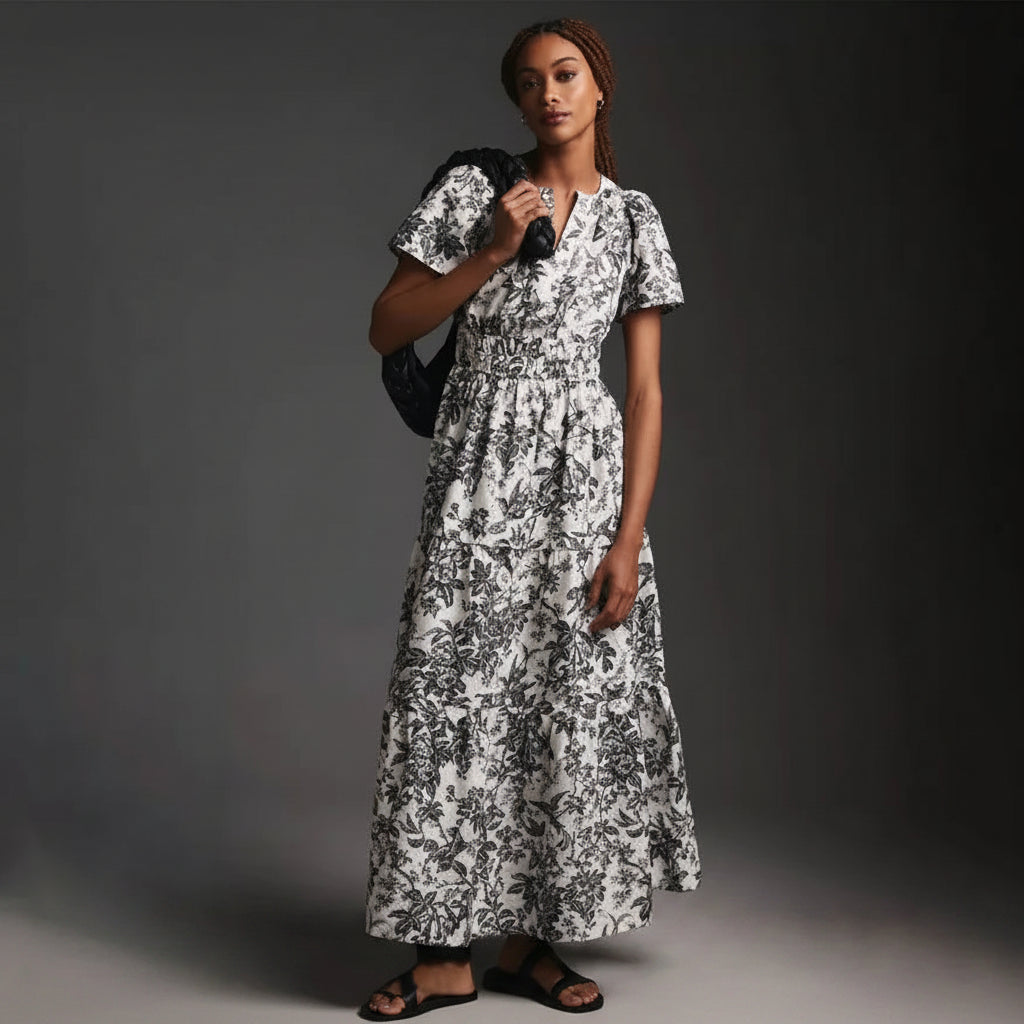 Damen Sommerkleid Lang Retro Bedruckt Stilvolles Sommeroutfit