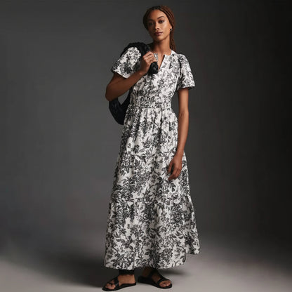 Damen Sommerkleid Lang Retro Bedruckt Stilvolles Sommeroutfit
