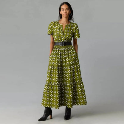 Damen Sommerkleid Lang Retro Bedruckt Stilvolles Sommeroutfit