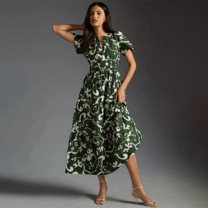 Damen Sommerkleid Lang Retro Bedruckt Stilvolles Sommeroutfit