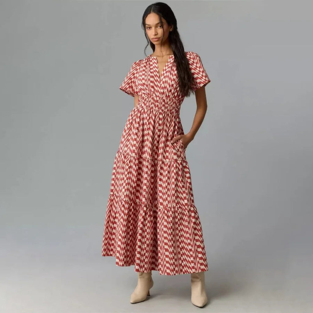 Damen Sommerkleid Lang Retro Bedruckt Stilvolles Sommeroutfit
