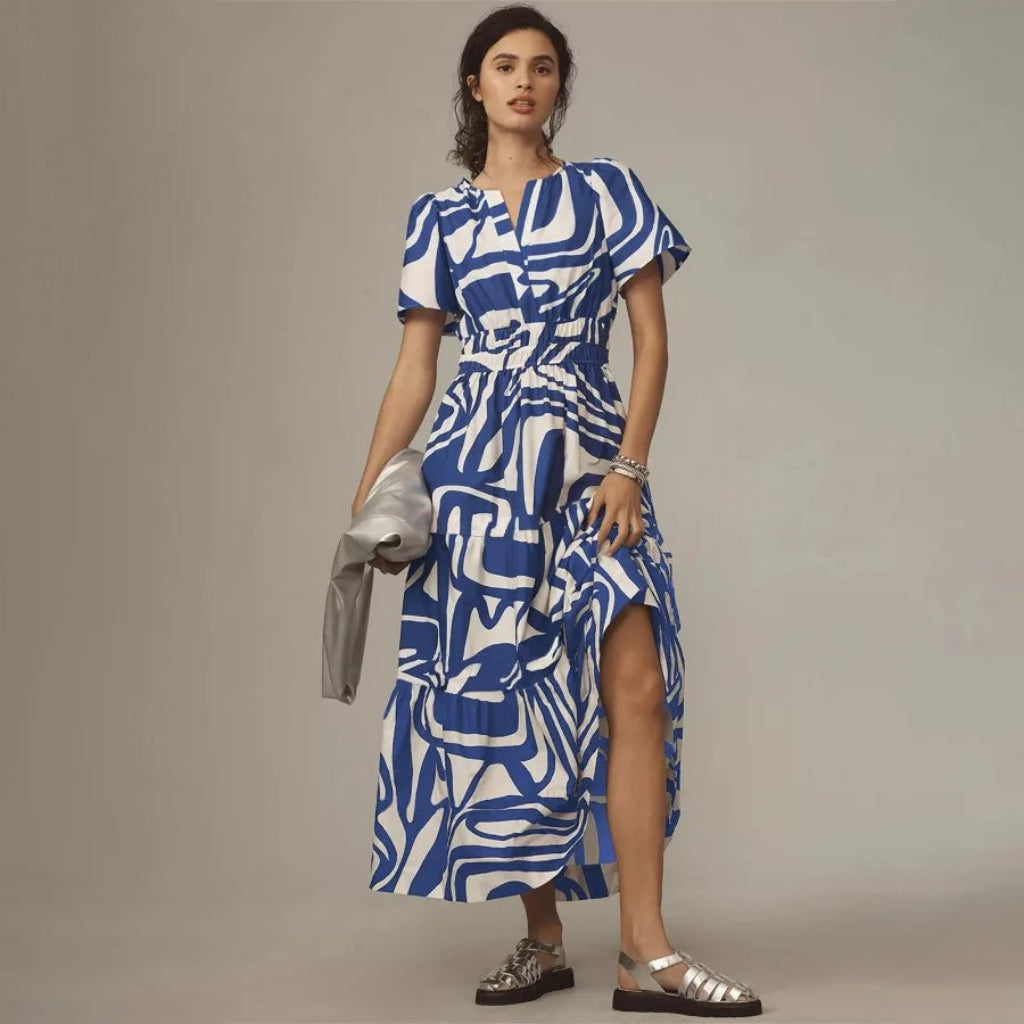 Damen Sommerkleid Lang Retro Bedruckt Stilvolles Sommeroutfit