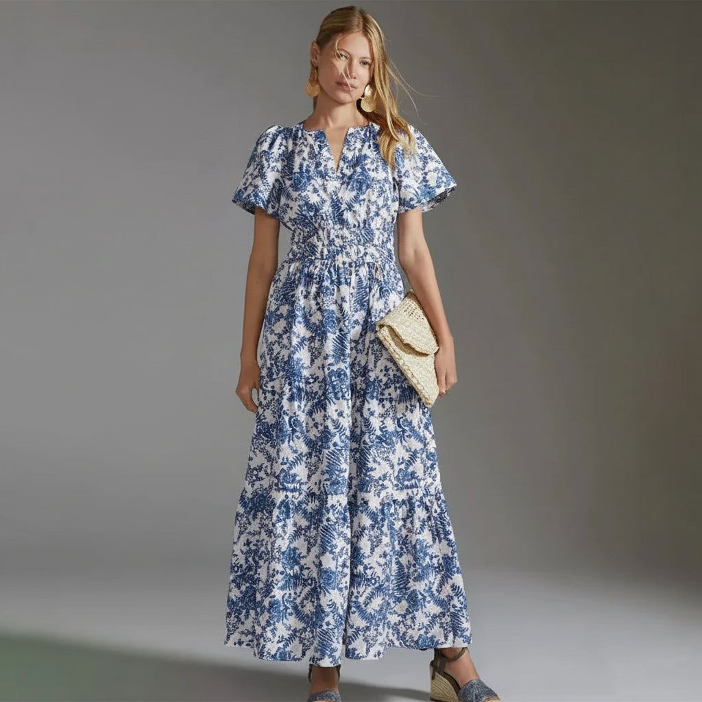 Damen Sommerkleid Lang Retro Bedruckt Stilvolles Sommeroutfit
