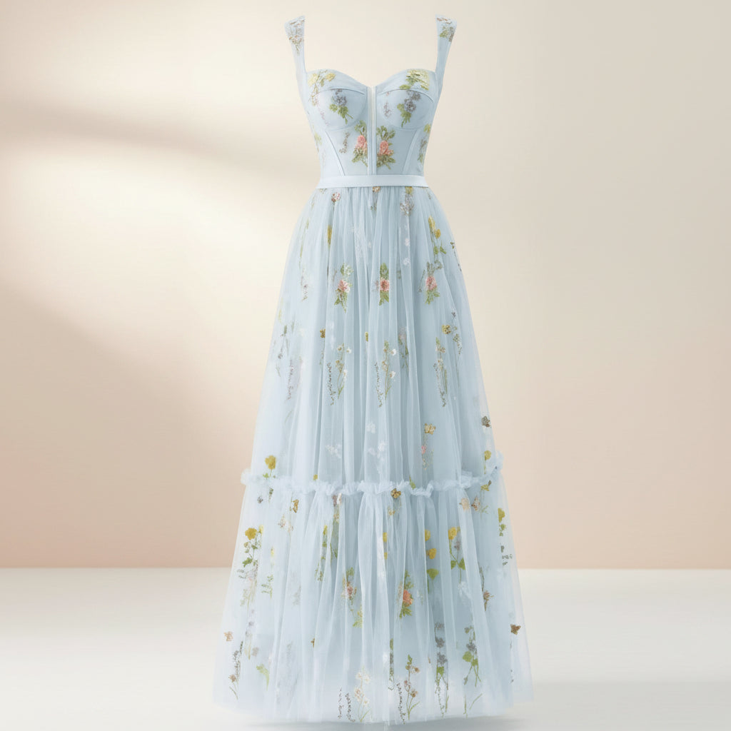 Abito Estivo Lungo Donna Elegante Floreale Cerimonia