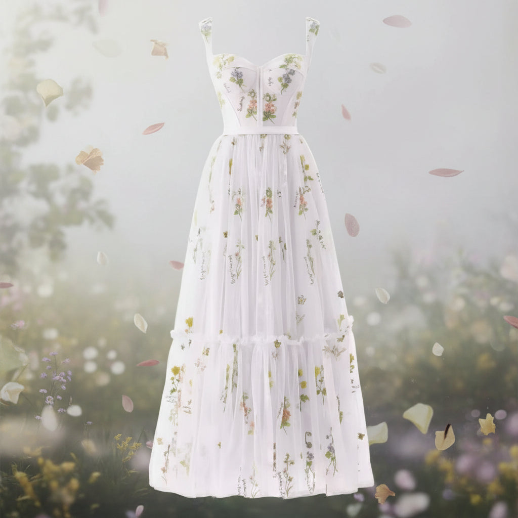 Abito Estivo Lungo Donna Elegante Floreale Cerimonia