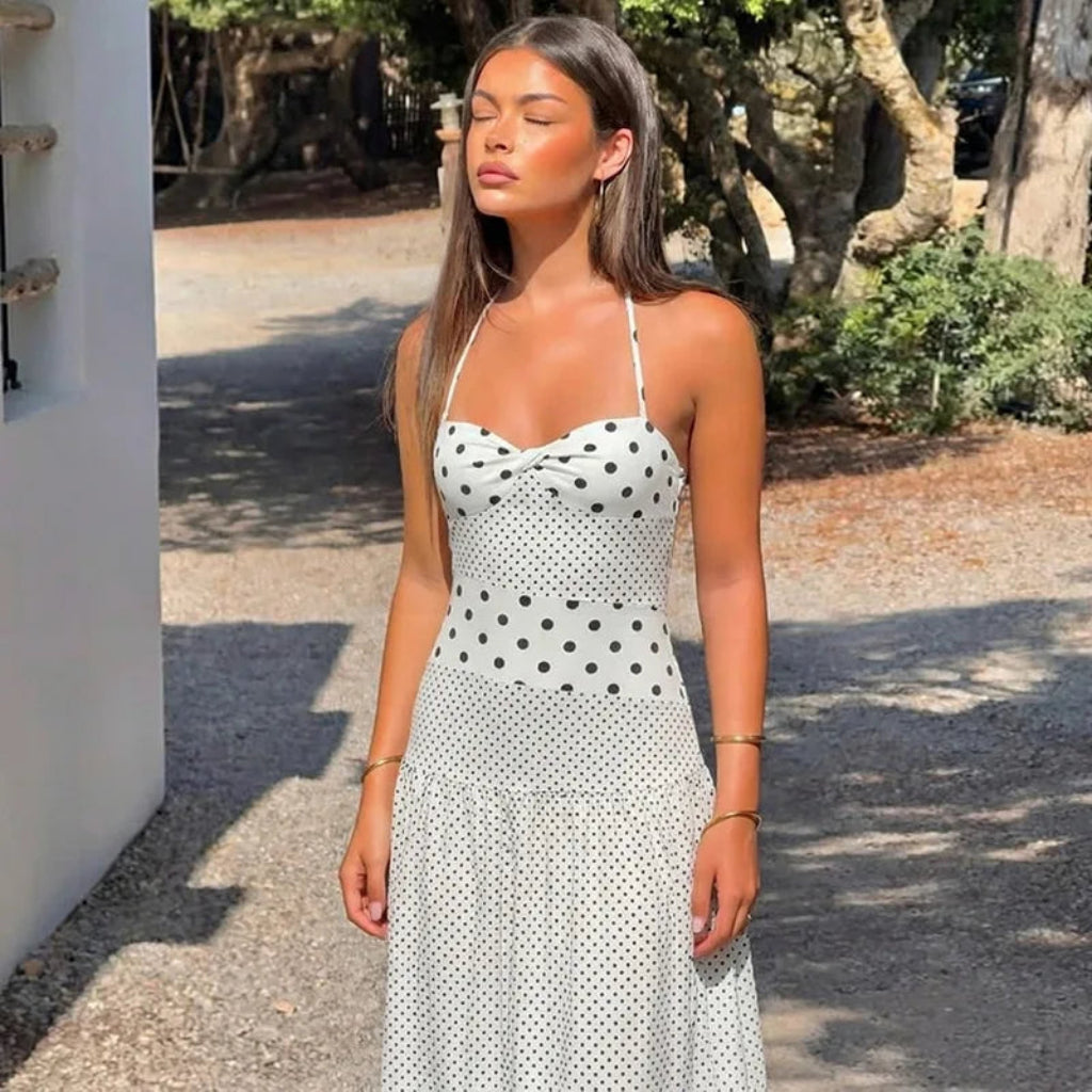 Vestido Verano Mujer Estampado Lunar Halter Ligero Casual
