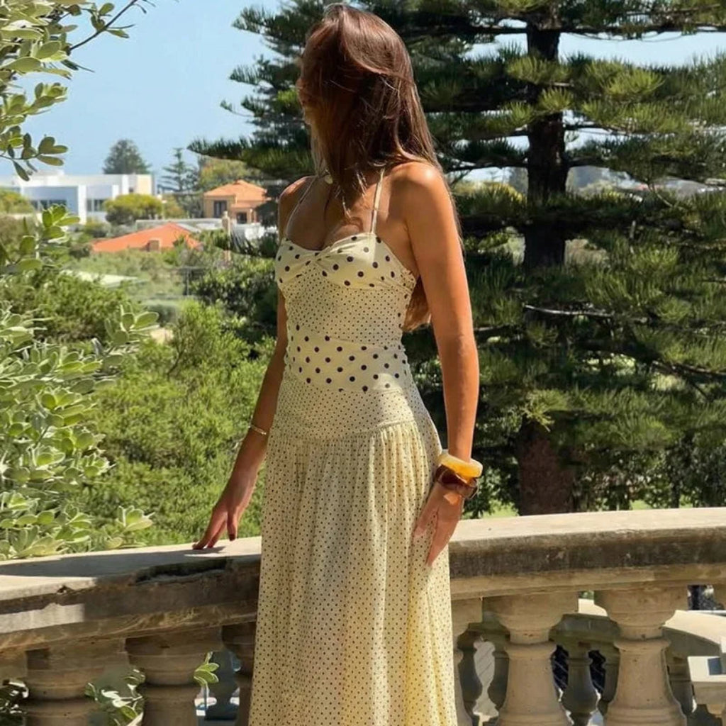 Vestido Verano Mujer Estampado Lunar Halter Ligero Casual