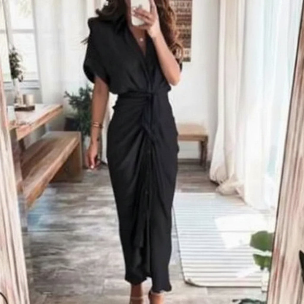 Vestito Estivo Donna Asimmetrico Vita Alta Maniche Corte