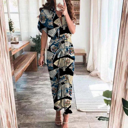 Vestito Estivo Donna Asimmetrico Vita Alta Maniche Corte