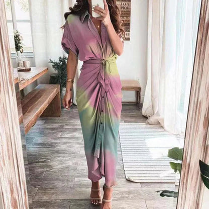 Vestito Estivo Donna Asimmetrico Vita Alta Maniche Corte