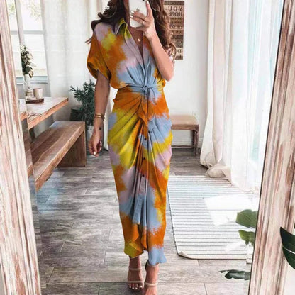 Vestito Estivo Donna Asimmetrico Vita Alta Maniche Corte