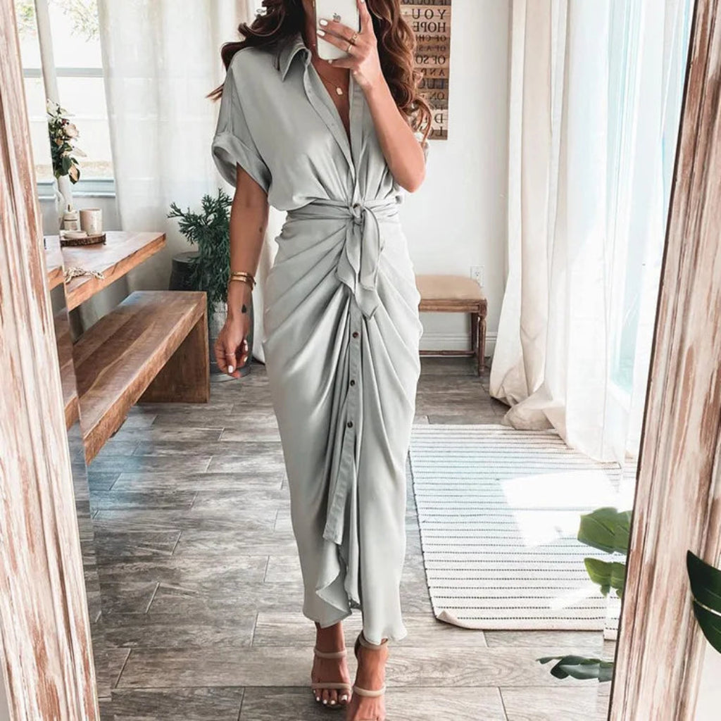 Vestito Estivo Donna Asimmetrico Vita Alta Maniche Corte