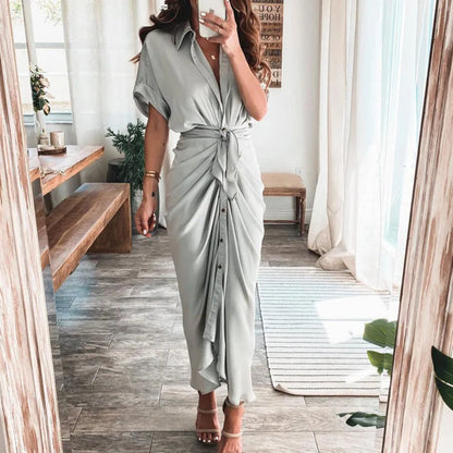 Vestito Estivo Donna Asimmetrico Vita Alta Maniche Corte