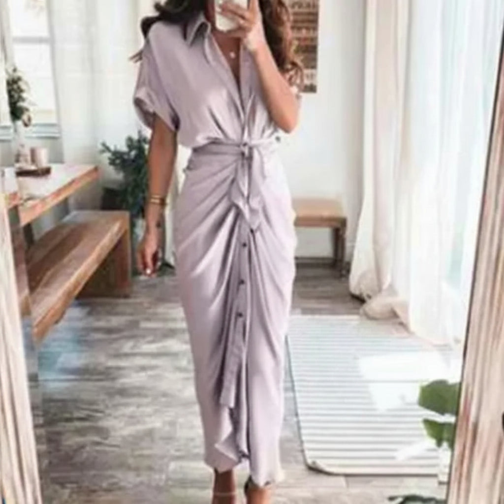 Vestito Estivo Donna Asimmetrico Vita Alta Maniche Corte