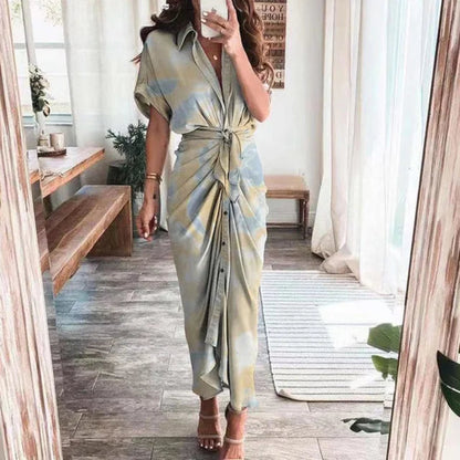 Vestito Estivo Donna Asimmetrico Vita Alta Maniche Corte