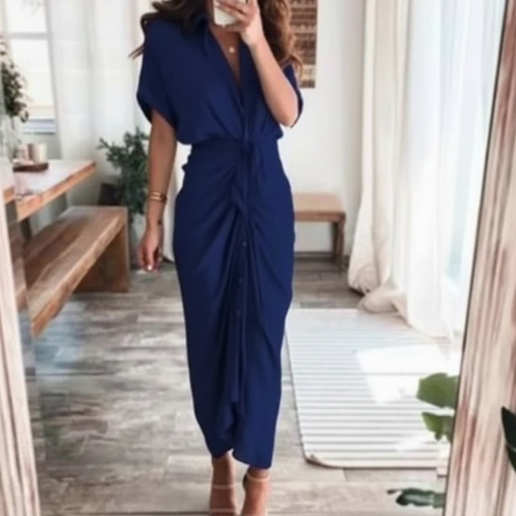 Vestito Estivo Donna Asimmetrico Vita Alta Maniche Corte