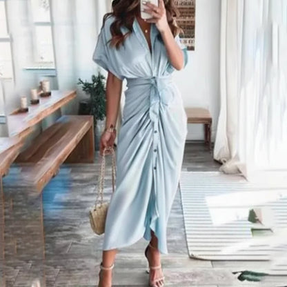 Vestito Estivo Donna Asimmetrico Vita Alta Maniche Corte