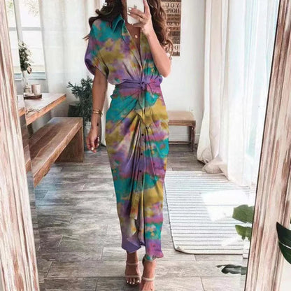 Vestito Estivo Donna Asimmetrico Vita Alta Maniche Corte