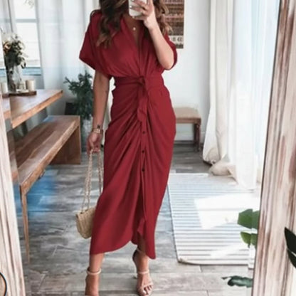 Vestito Estivo Donna Asimmetrico Vita Alta Maniche Corte