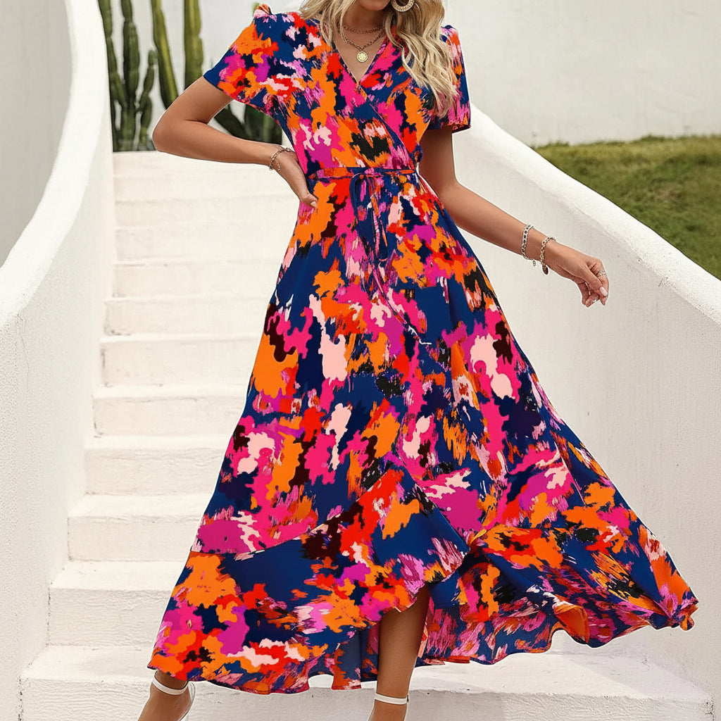 Womens Summer Dress Boho V-Neck Slit Beach Maxi Dress