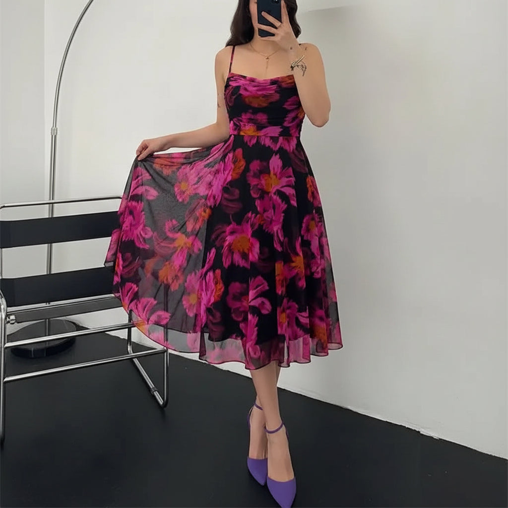 Womens Summer Dress Cocktail Floral Midi Casual Dress
