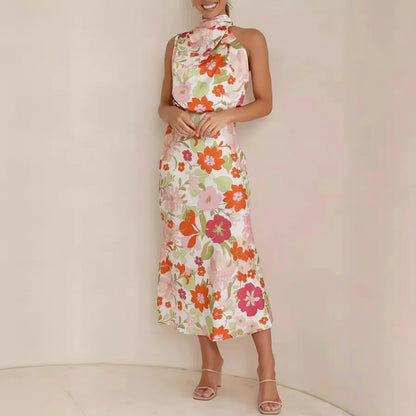 Womens Summer Dress Floral Backless Long Maxi Evening Dress