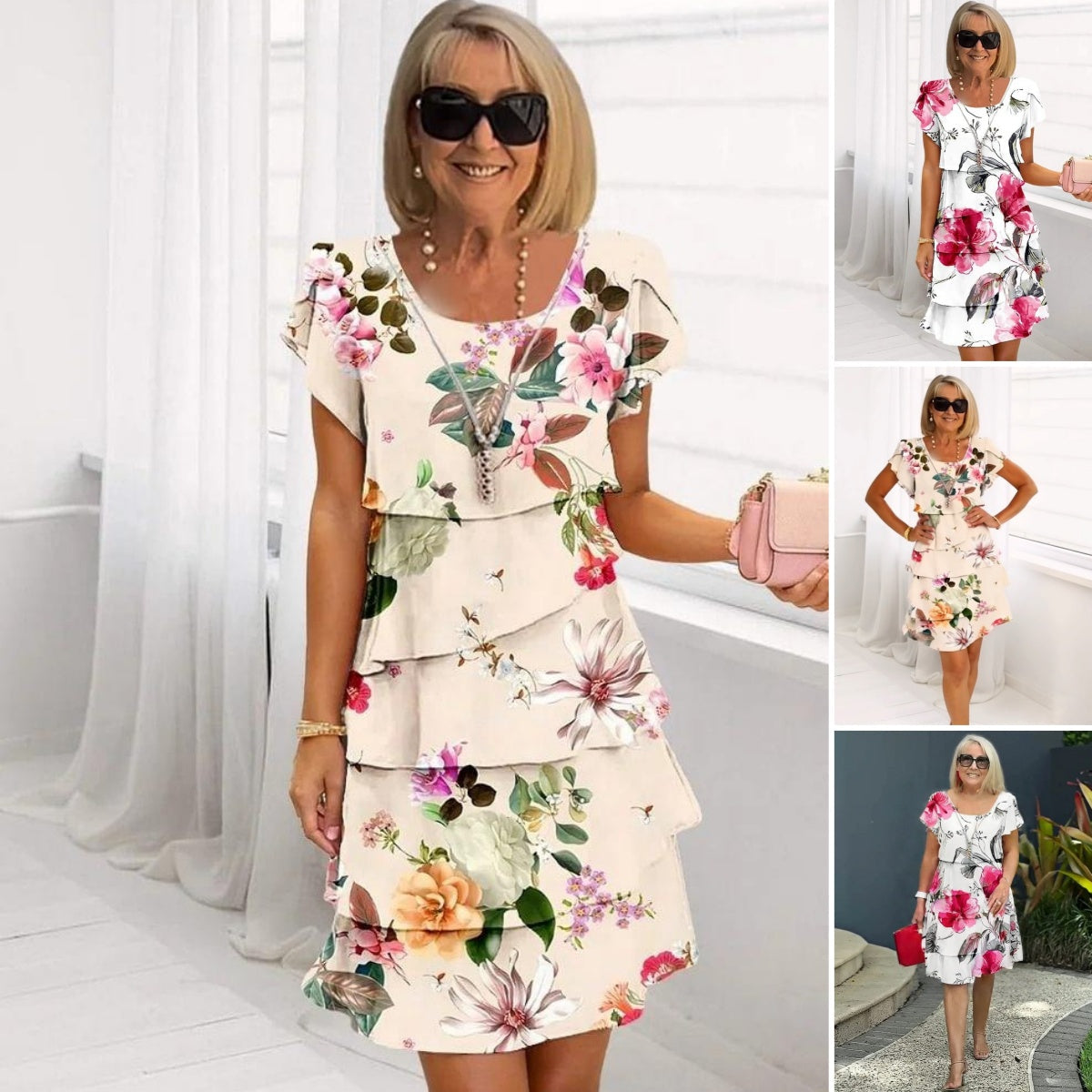 Vestido de verano para mujer con flores en cascada para vacaciones y tiempo libre