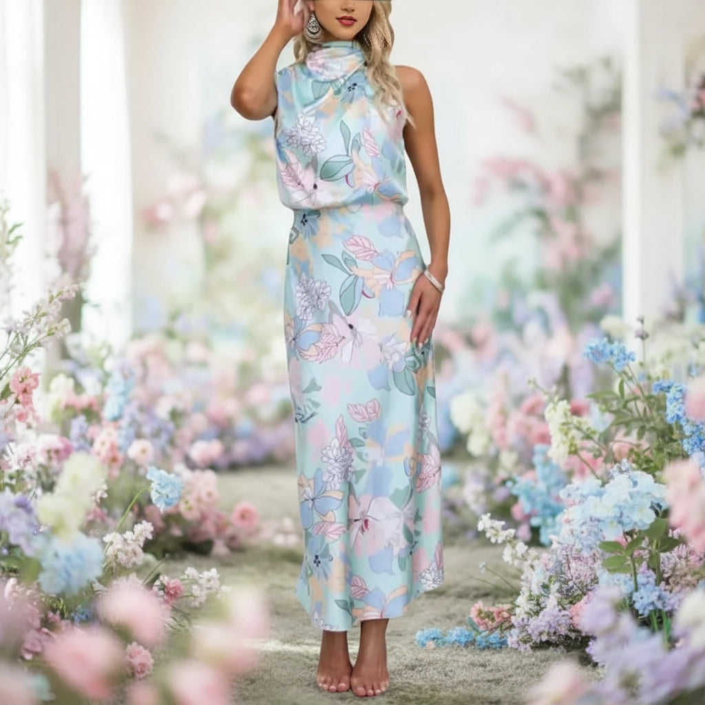 Womens Summer Dress Halter Neck Backless Maxi Beach Dress