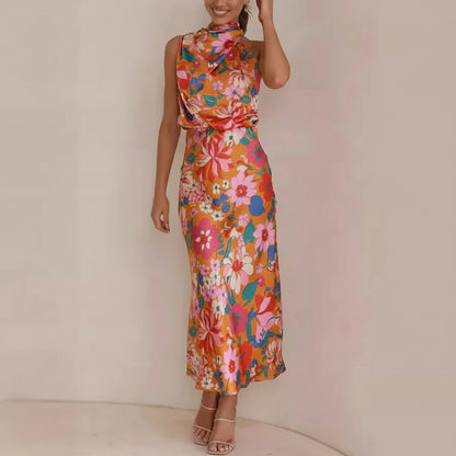 Womens Summer Dress Halter Neck Backless Maxi Beach Dress