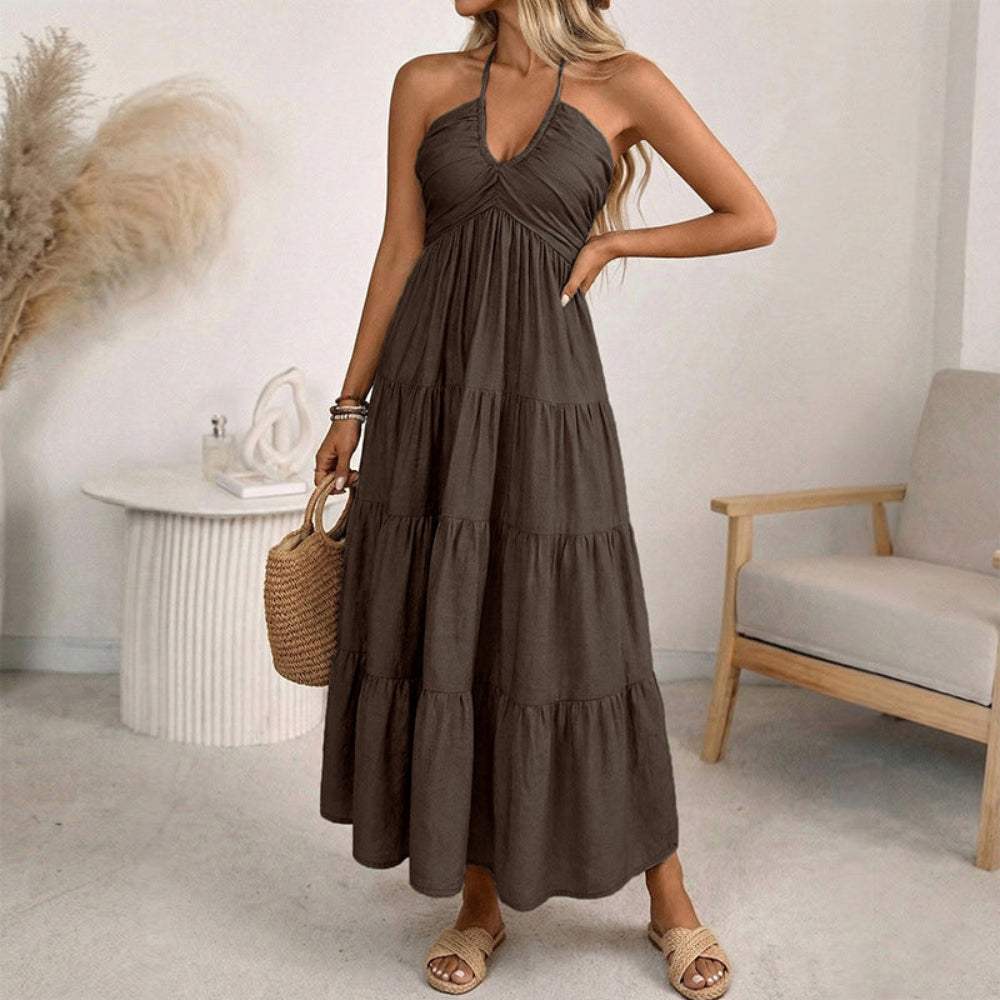 Vestido de verano para mujer con cuello halter para vacaciones y tiempo libre