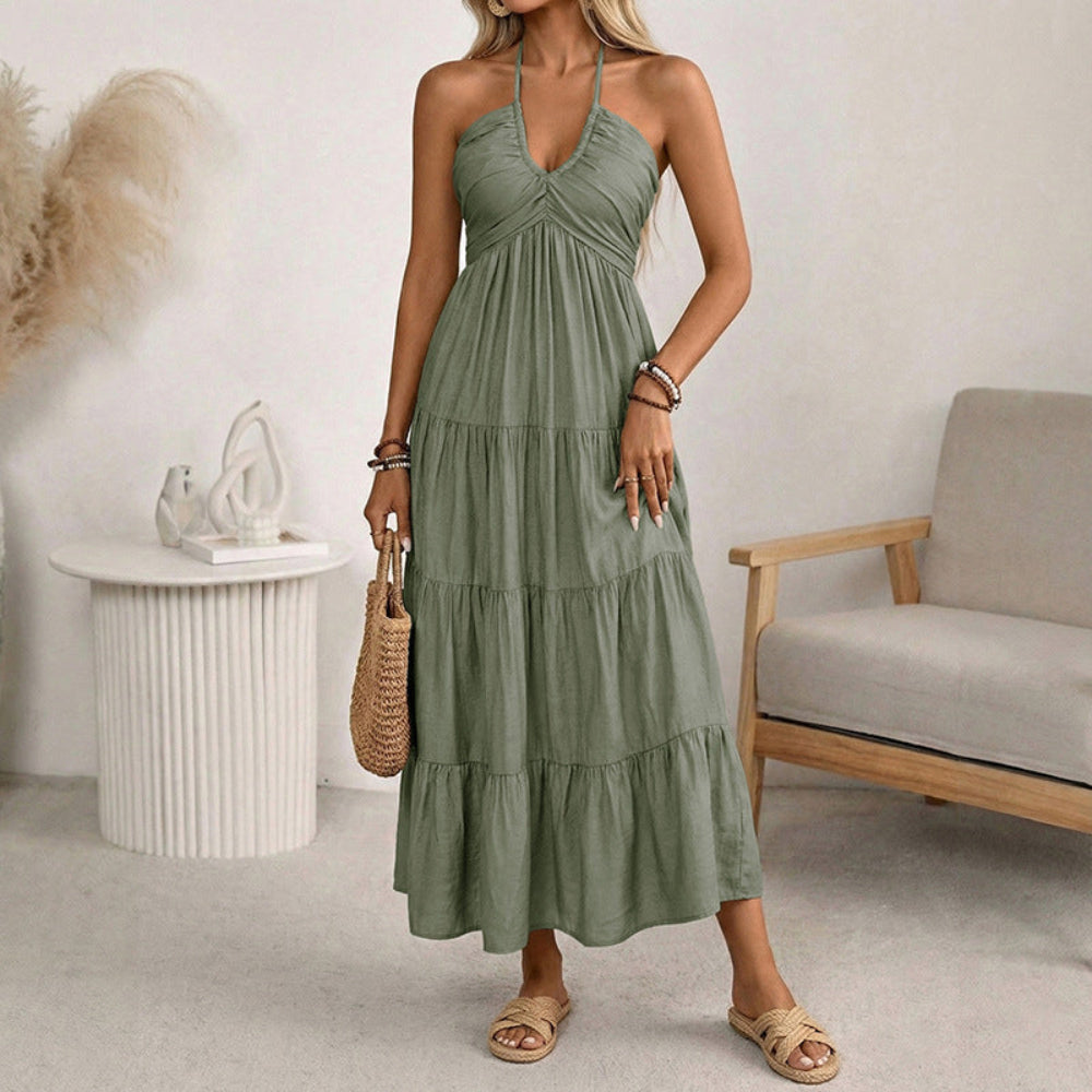 Vestido de verano para mujer con cuello halter para vacaciones y tiempo libre