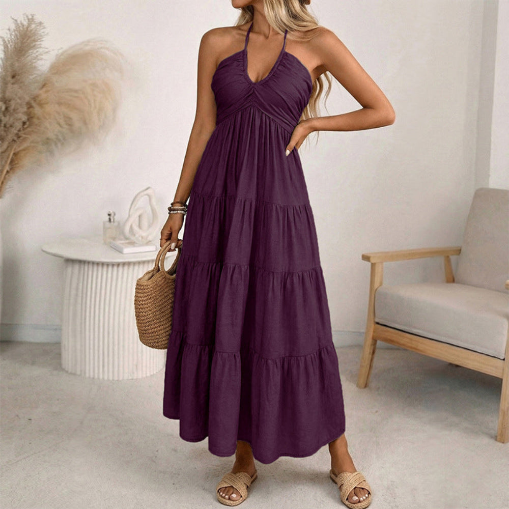Vestido de verano para mujer con cuello halter para vacaciones y tiempo libre