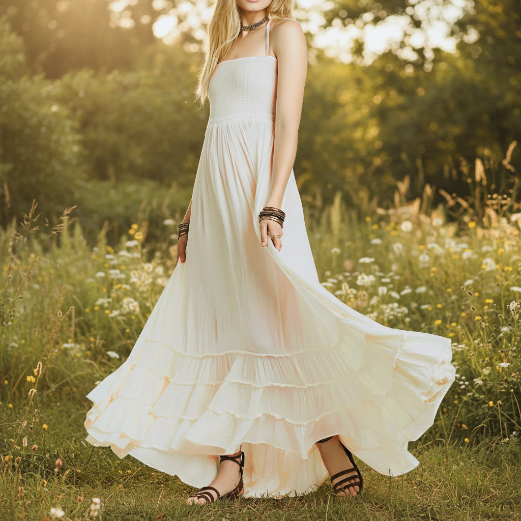 Vestito Estivo Donna Maxi Schiena Scoperta Boho Spiaggia Lungo