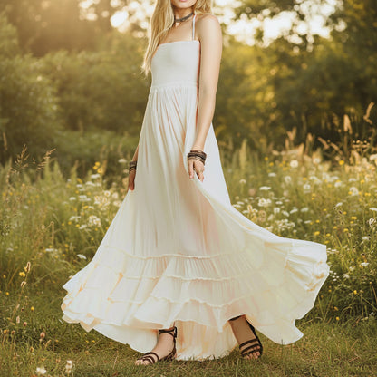 Vestito Estivo Donna Maxi Schiena Scoperta Boho Spiaggia Lungo