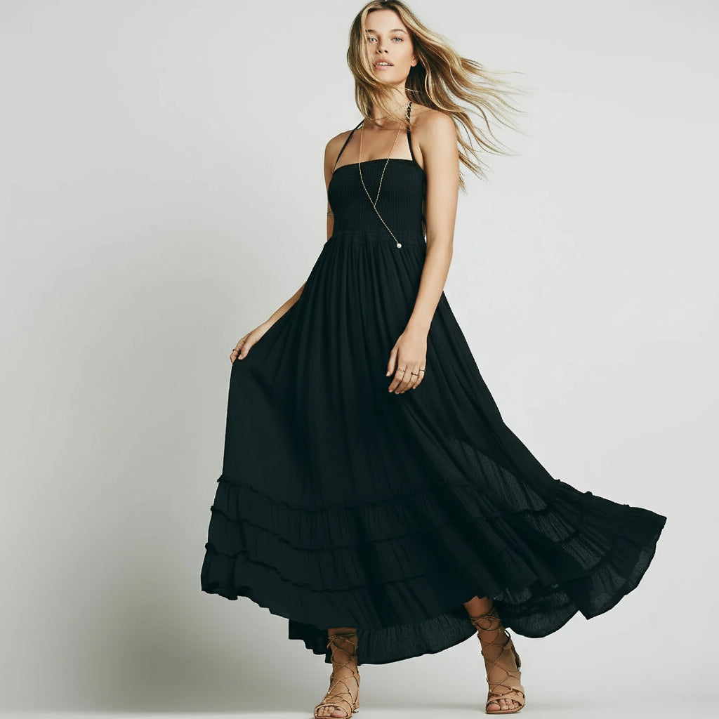 Vestito Estivo Donna Maxi Schiena Scoperta Boho Spiaggia Lungo