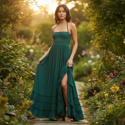 Vestito Estivo Donna Maxi Schiena Scoperta Boho Spiaggia Lungo