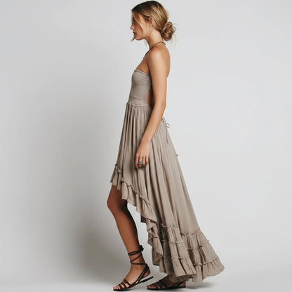 Vestito Estivo Donna Maxi Schiena Scoperta Boho Spiaggia Lungo