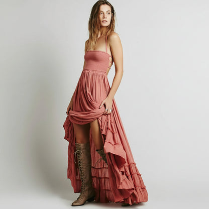 Vestito Estivo Donna Maxi Schiena Scoperta Boho Spiaggia Lungo