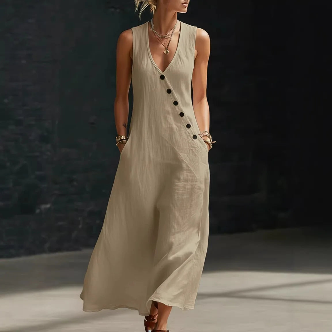 Robe Femme Longue Ample Avec Poches Casual Été Quotidien