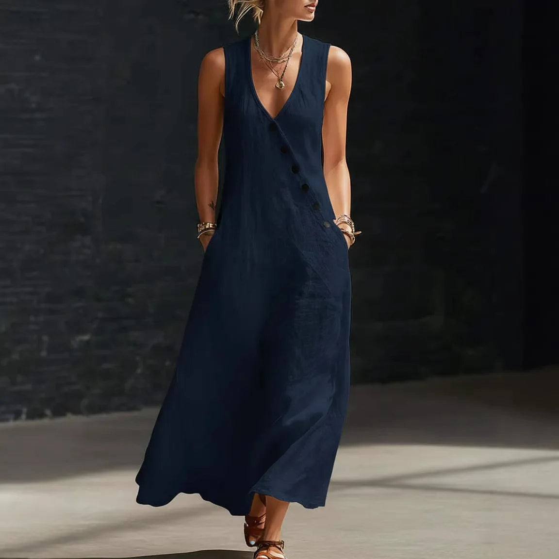Robe Femme Longue Ample Avec Poches Casual Été Quotidien