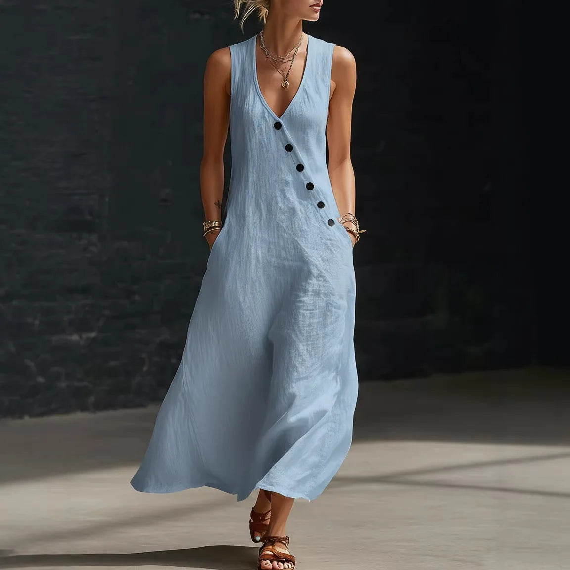 Robe Femme Longue Ample Avec Poches Casual Été Quotidien