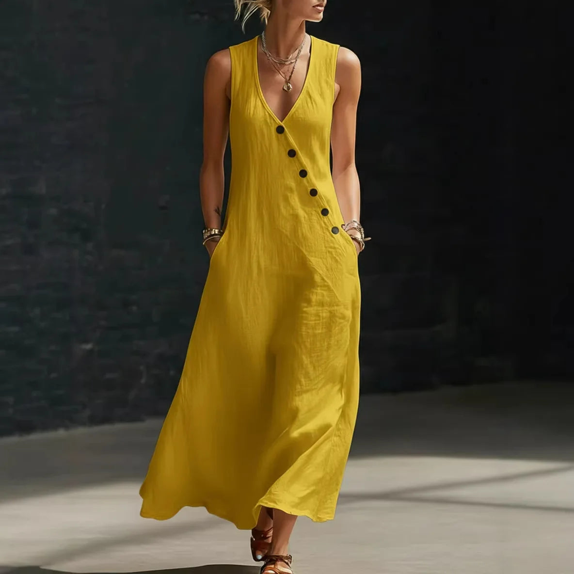 Robe Femme Longue Ample Avec Poches Casual Été Quotidien