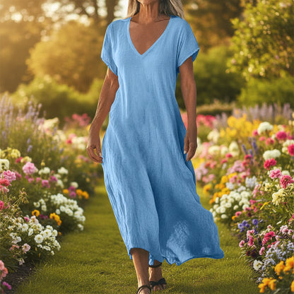 Vestido de verano para mujer con escote en V, manga corta, diseño sencillo