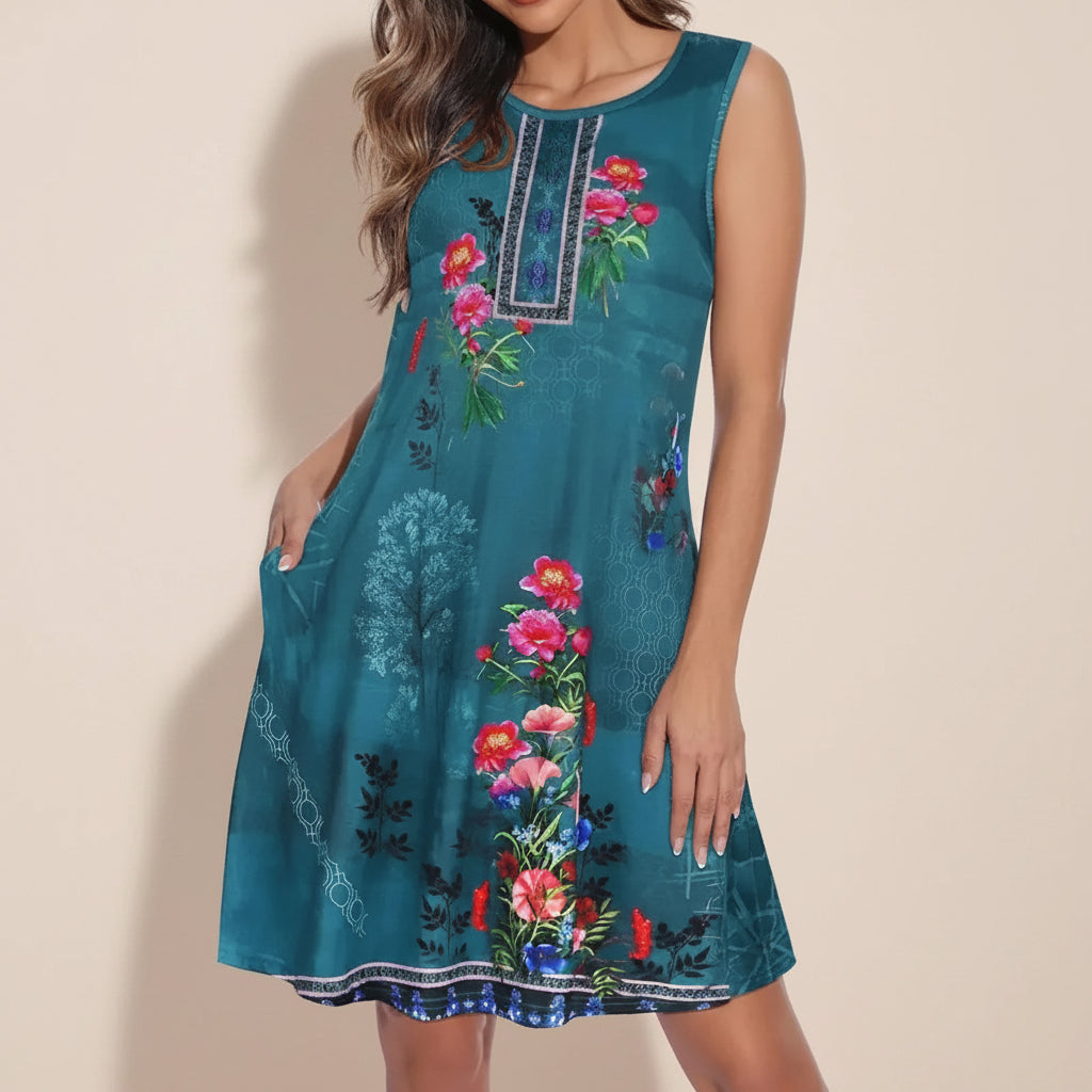 Vestido Verano Mujer Corto Sin Mangas Estampado Casual