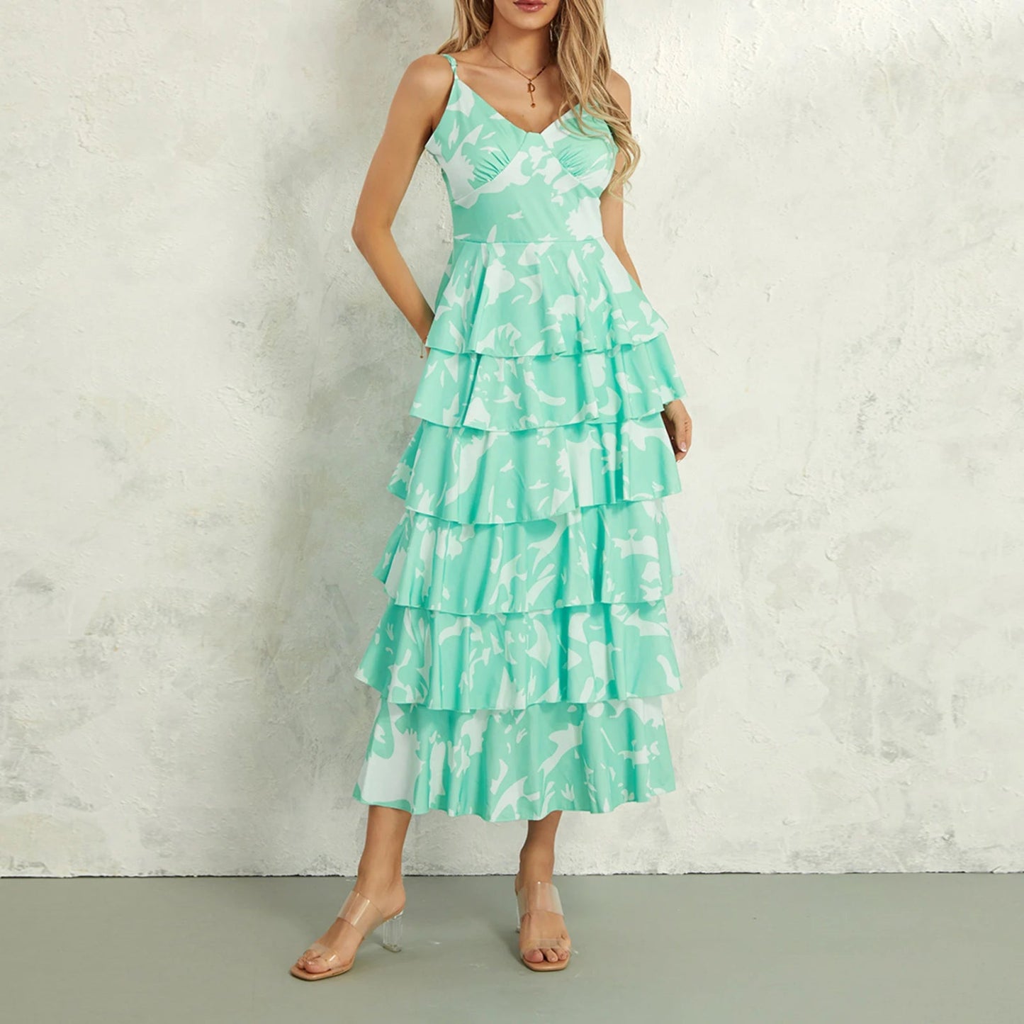 Vestito Estivo Donna Corto Floreale Con Volant Casual Leggero