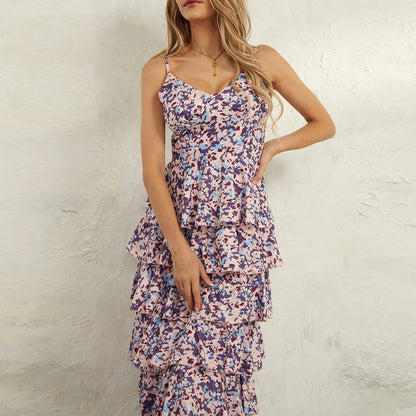 Vestito Estivo Donna Corto Floreale Con Volant Casual Leggero