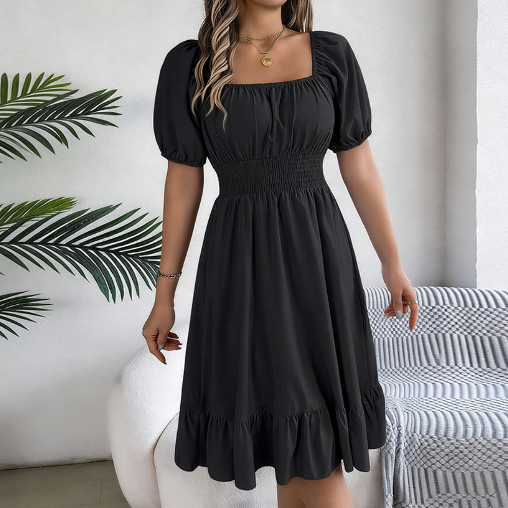 Sommerkleid Damen Rüsche Saum Urlaub Freizeit